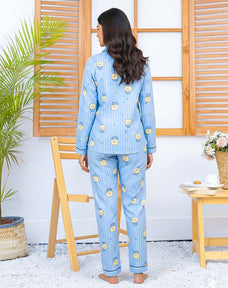 Imported Linen Printed Sky Blue Snow PJ Set-LP1