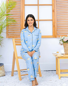 Imported Linen Printed Sky Blue Snow PJ Set-LP1