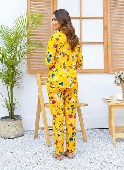 Imported Linen Printed Yellow Honey PJ Set-LP20
