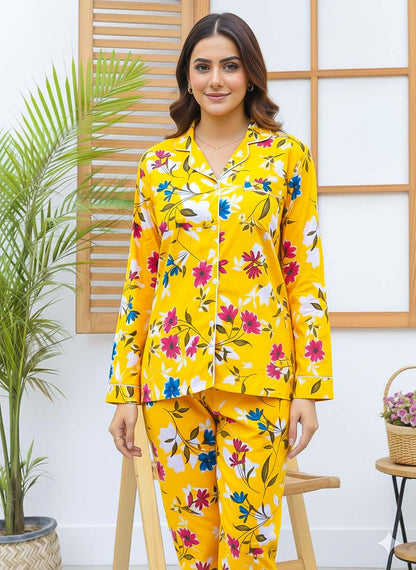 Imported Linen Printed Yellow Honey PJ Set-LP20