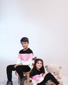Pink Panel Printed Kids Winter Suit