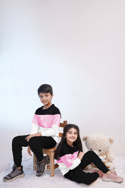 Fleece Fabric Pink Panel Printed Kids Winter Suit ( Each )