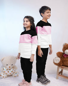 Pink Panel Printed Kids Winter Suit