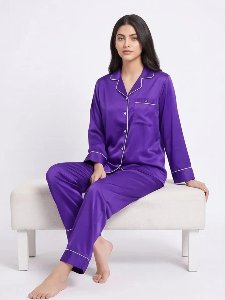 Purple Satin Silk Pj Set