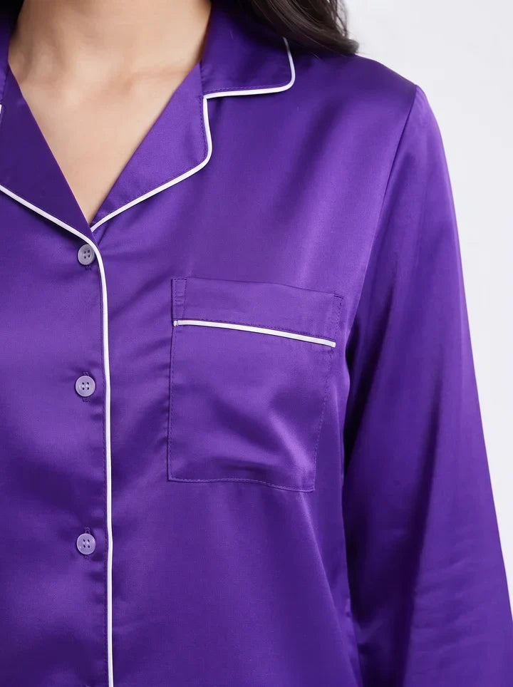Purple Satin Silk Pj Set
