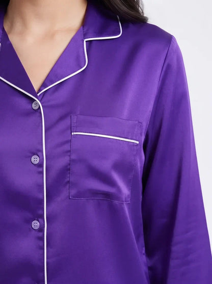 Purple Satin Silk Pj Set