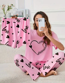 3 Piece Pink Heart Nightwear