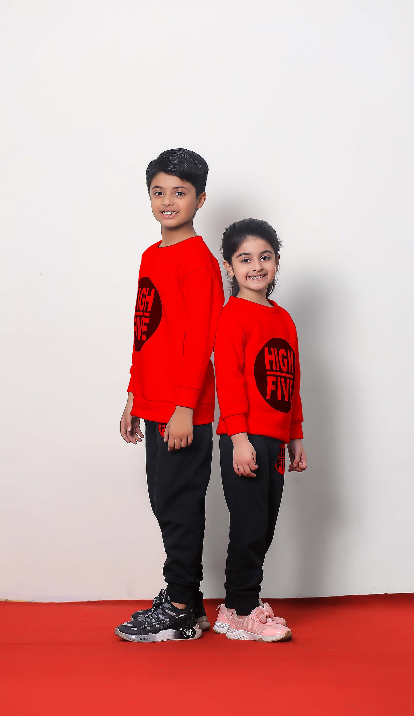 Fleece Fabric Red High Five Printed Kids Winter Suit ( Each )