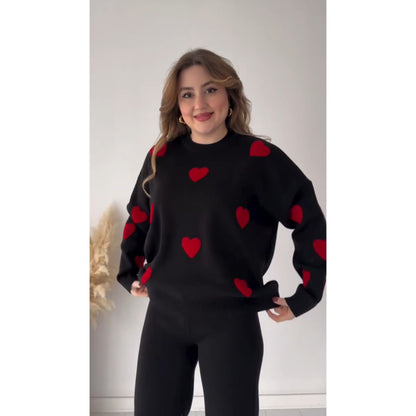 Winter Black Heart Printed Co-Ord Sets