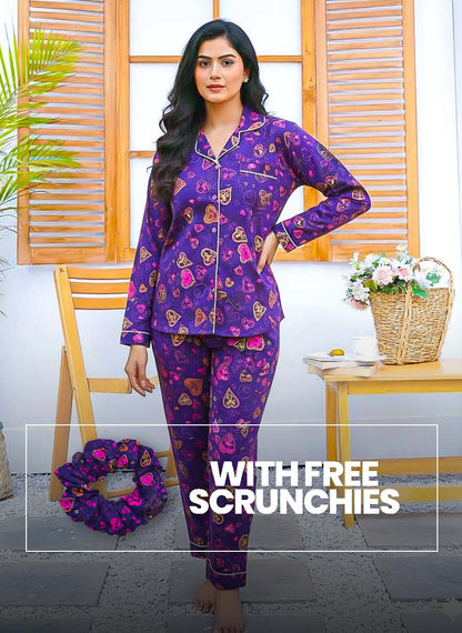Imported Linen Printed Purple Pink Heart PJ Set-LP25