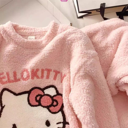 Winter Premium Fleece Baby Pink Hello Kitty Printed Night Suit