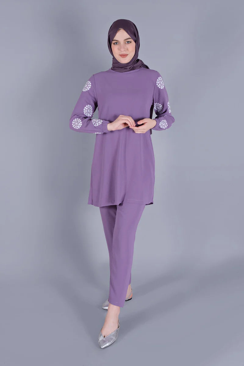 Winter Flower Printed Long Sleeves 2 PC Co-Ord Set