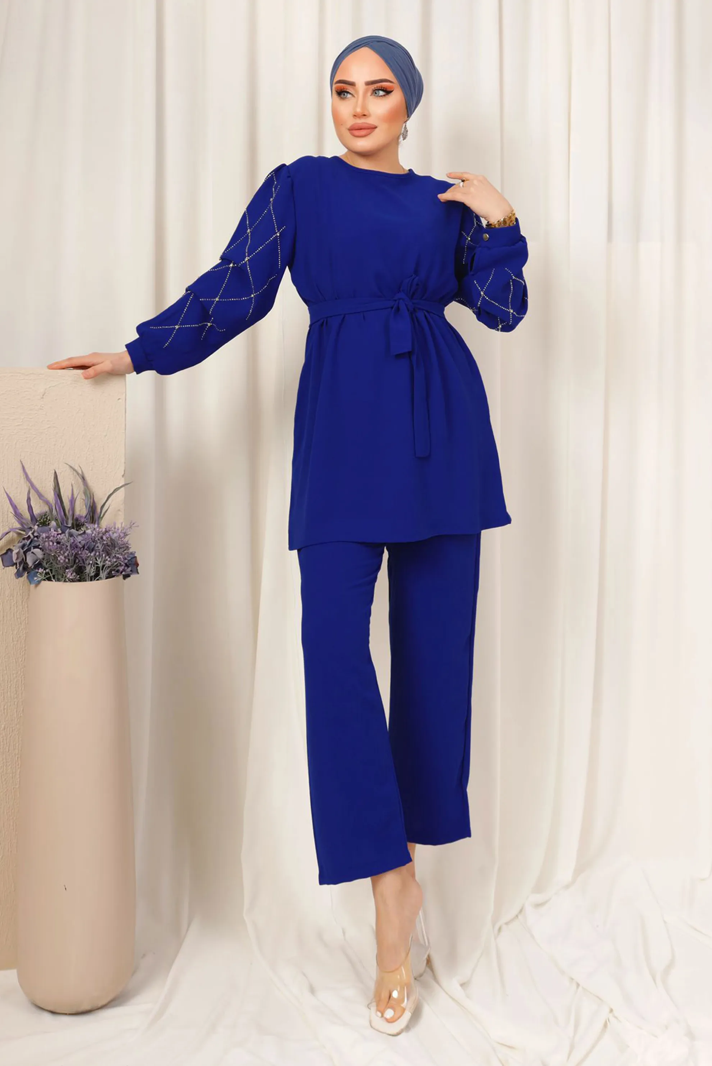 Winter Blue Diamond Printed Long Sleeves 2 PCs Co-Ord Set