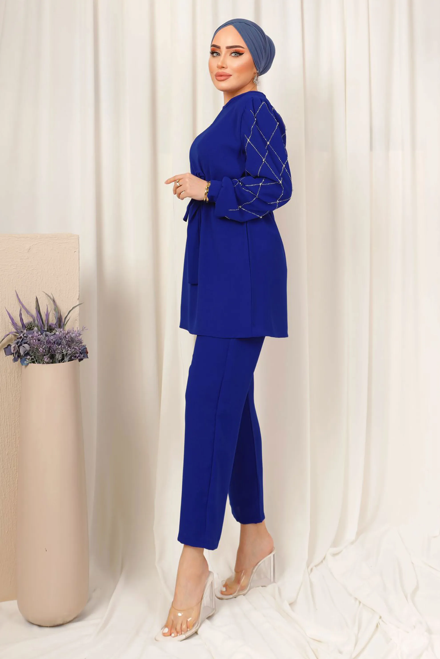 Winter Blue Diamond Printed Long Sleeves 2 PCs Co-Ord Set