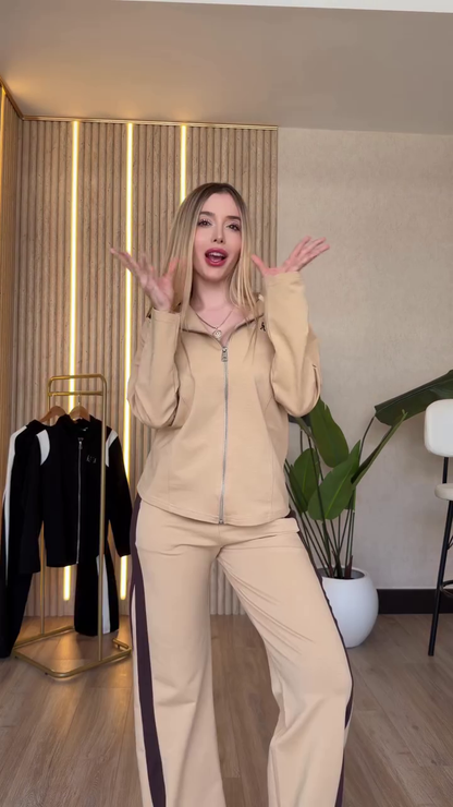 Winter Zipper Hoodie Stripe Style 2 PC Co-Ord Set