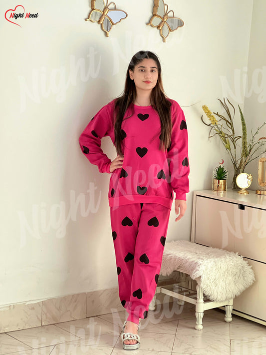 Winter Multi Heart Printed Night Suit