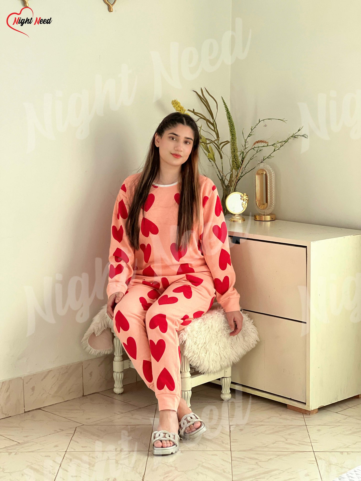 Winter Pink Dilber Printed Night Suit
