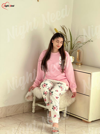 Winter Pink Pocket Printed Night Suit