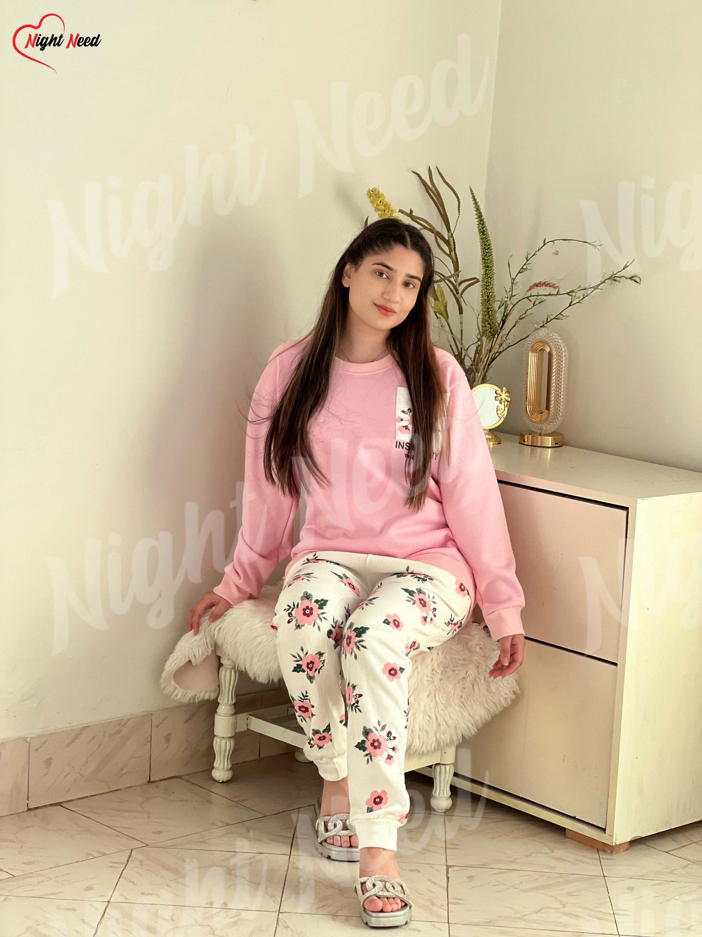 Winter Pink Pocket Printed Night Suit