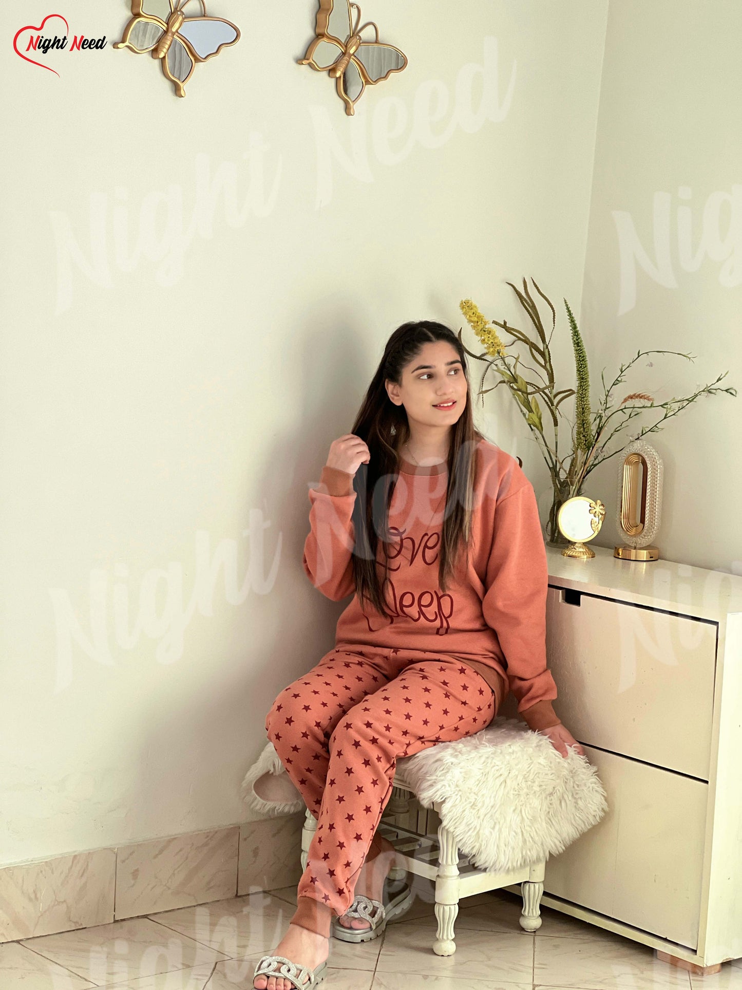 Winter Love Sleep Printed Night Suit