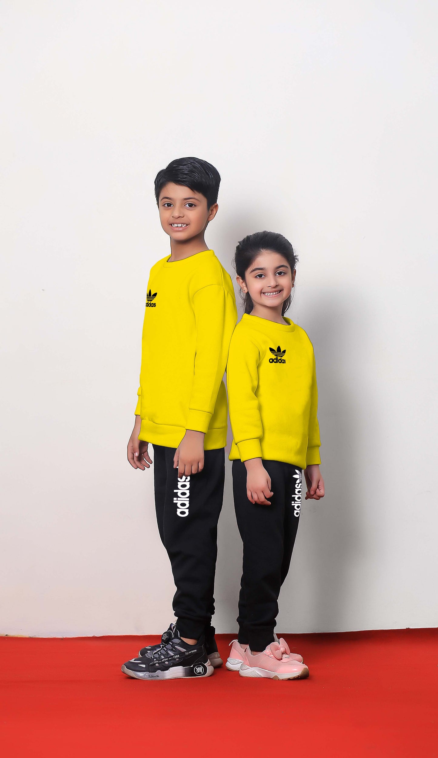 Fleece Fabric Yellow Adidas Printed Kids Winter Suit ( Each )