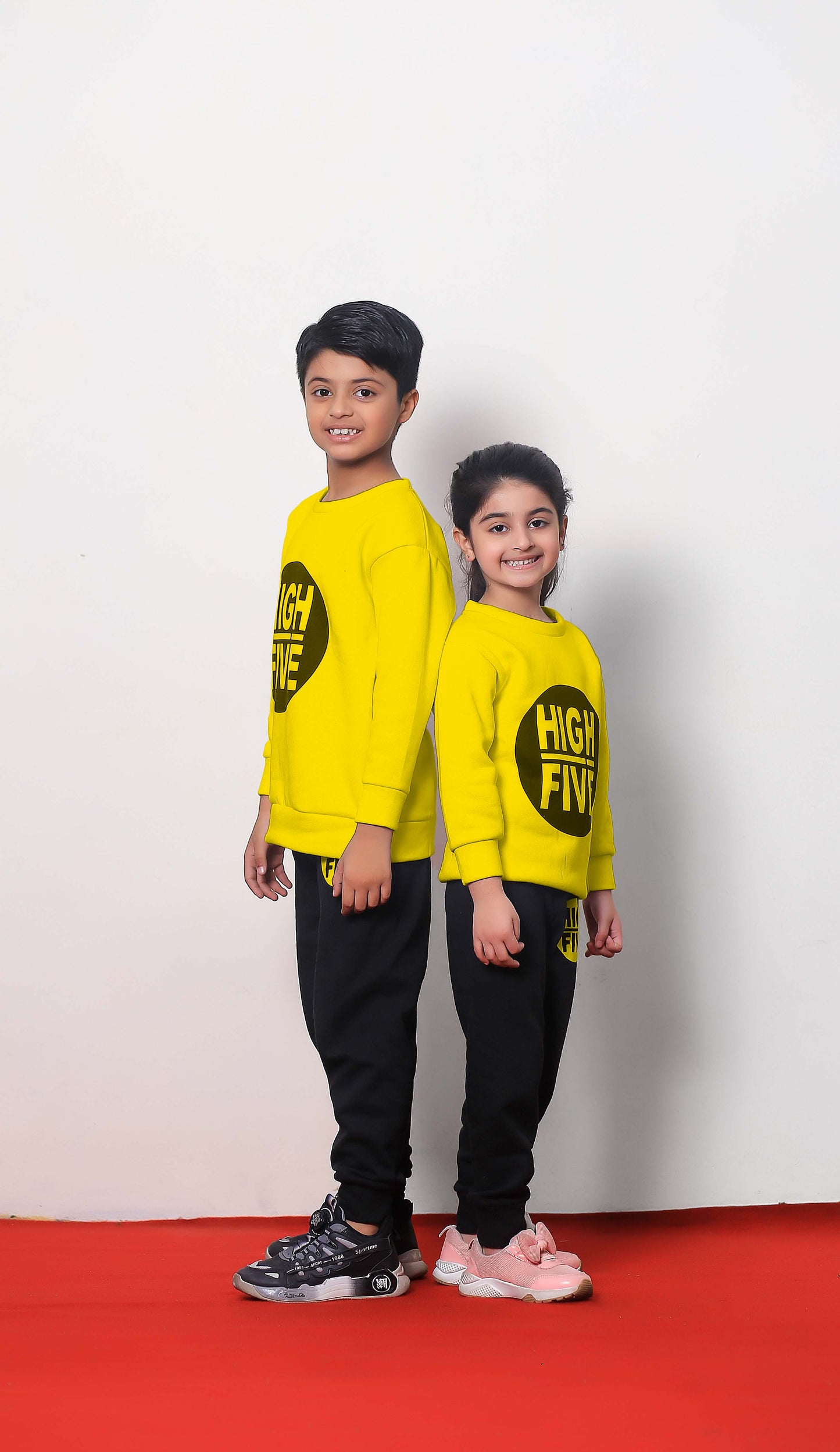 Fleece Fabric Yellow High Five Printed Kids Winter Suit ( Each )